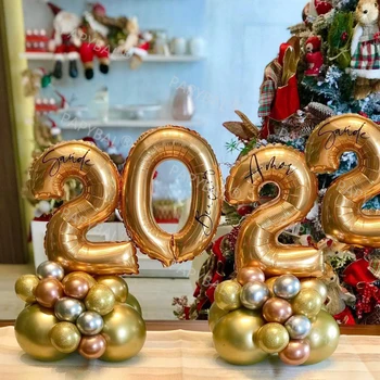 2022 Число Фольгированные воздушные шары Серебро Розовое золото Хром Латексный воздушный шар С Новым годом Украшения для вечеринки Globos Supplies Святое событие