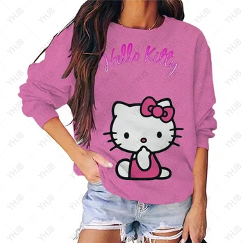 2024 Hello Kitty толстовка свитер детский свитер с длинными рукавами с круглым вырезом одежда для девочек мужская и женская одежда горячая распродажа
