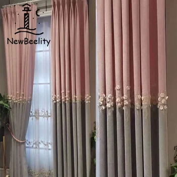 ins Корейские блокирующие шторы из синели с вышивкой для гостиной, столовой, спальни, свадебного мастера, Loating Window Blackout Fabric