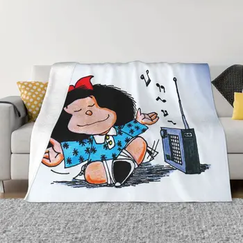 Mafalda Мультяшное одеяло Фланелевый печатный аниме коллаж Многофункциональные мягкие пледы для домашнего дивана Коврик
