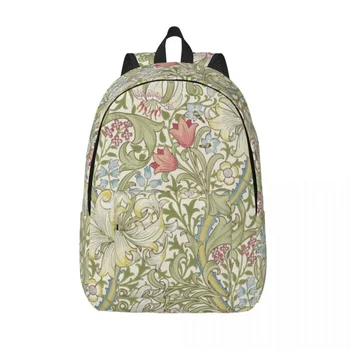William Morris Art Canvas Рюкзаки для женщин Студентки колледжа Книжная сумка подходит для 15-дюймовых сумок для ноутбука с цветочным текстильным рисунком