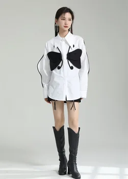 Zhongchuang Rizhen рубашка женский дизайн смысл ниша тяжелая промышленность трехмерная бабочка однорядная свободная рубашка контраст c