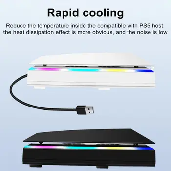  для игровой консоли PS5 Вентилятор охлаждения со светодиодной RGB-подсветкой Регулируемый уровень шума Высокоскоростной портативный вентилятор кулера Аксессуары для охлаждения