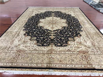 персидский ковер черно-синий цветочный шелковый ковер домашний декор коврик для гостиной размер 10'x14'