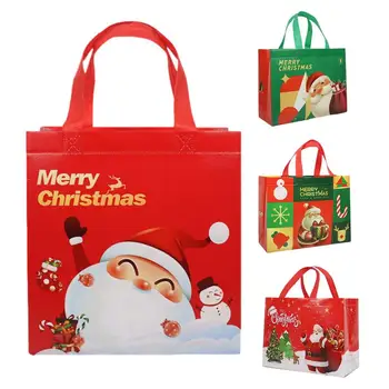  Рождественские подарочные пакеты 5 шт. Портативная сумка для печенья для конфет с принтом Симпатичная мультяшная сумка Санта-Клауса с ручками Рождественские украшения