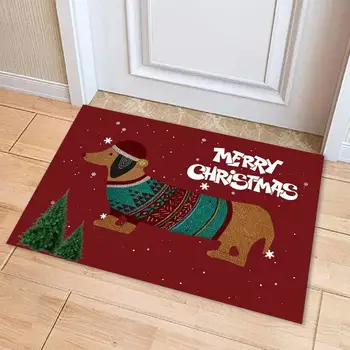 Рождественский дверной коврик с колбасой для собак Нескользящий легко чистящийся Веселый зимний приветственный коврик для животных для внутреннего / наружного использования
