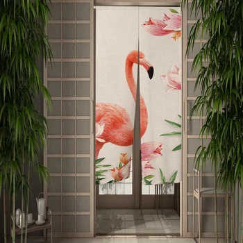 Розовый фламинго Занавеска в дверном проеме Креативные цветы Птичьи дверные шторы Прихожая Кухня Входная перегородка Бохо Домашний декор